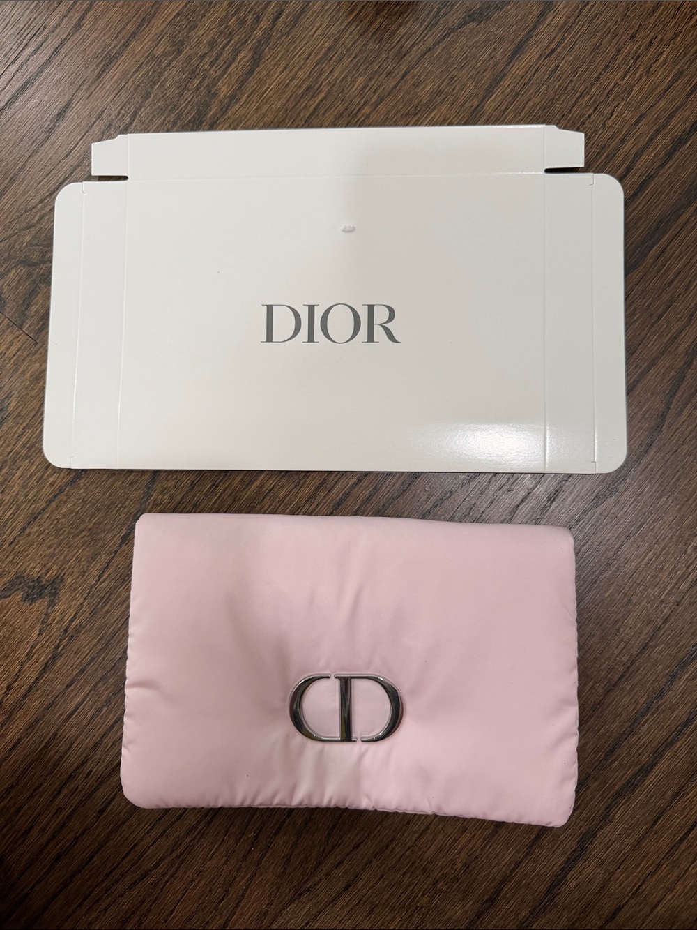 Dior Pale Pink Puffer Satin Clutch/pouch  with Silver CD Hardware